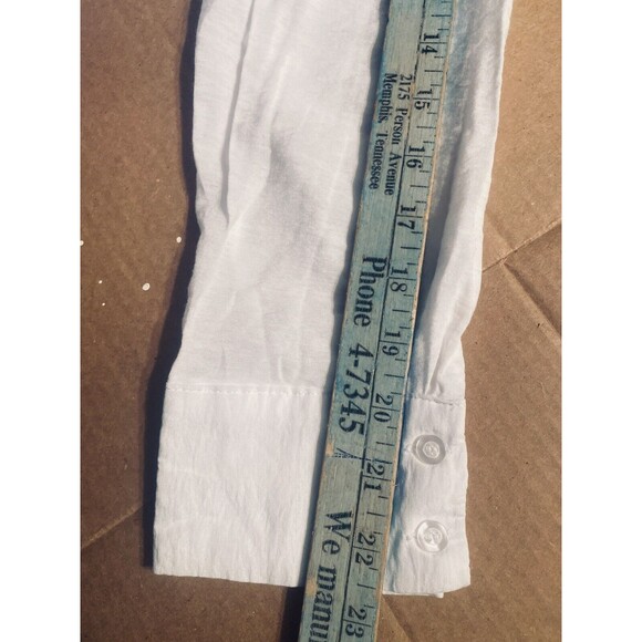 18 Centimeters Blouse Womens M White Trimmed Long Sleeve Band Collar Button Top - Picture 12 of 12